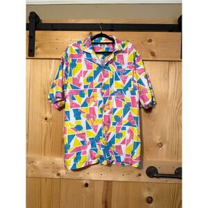 UZZI Amphibious Gear Tropical Neon Color Block Short Sleeve XL Button Down